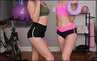 Sporty girls Braylin Bailey and Lilly Bell teasing with tight bodies