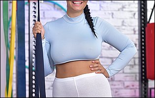 Sporty girl Sofia Lee teasing with big boobs