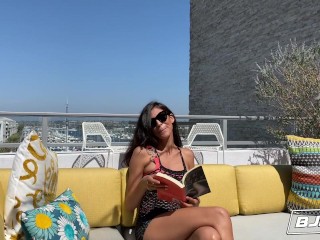 Heather Vahn teasing with hot body and jerking off a big cock