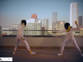 Naomi Swann and Avery Cristy seduce theiir fencing coach