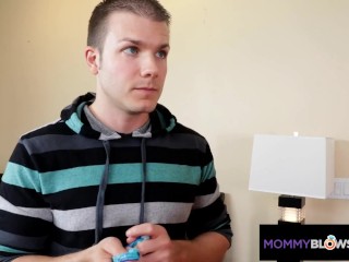 Slutty mom Raven Bay giving blowjob to her horny step son